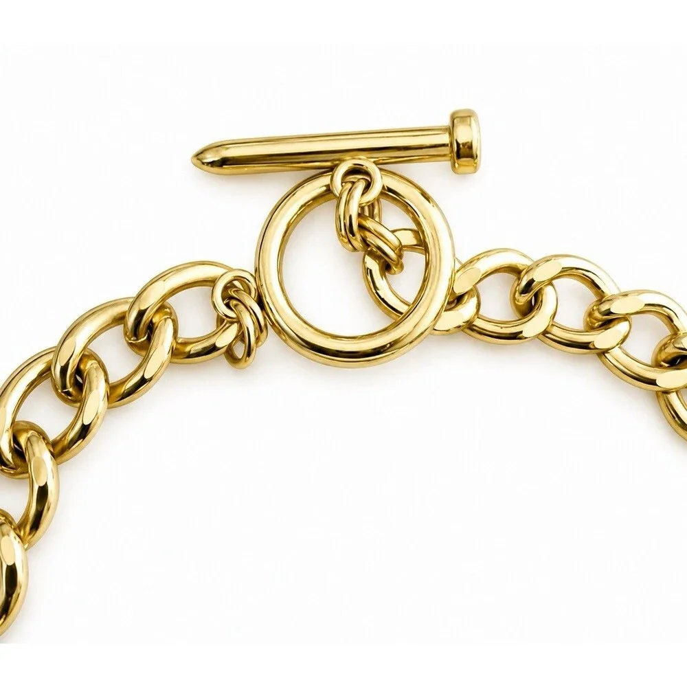 Heavy Gold Tone Chunky Rolo Link Necklace 18” Toggle Clasp Statement Chain